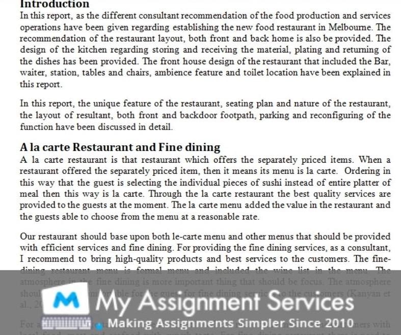 Food and Beverage Management Assessment