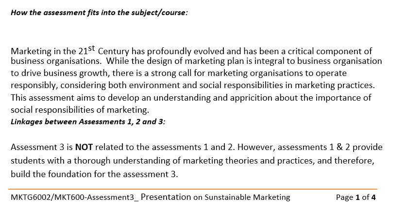MKT600 Sustainable Marketing Assignment Sample2