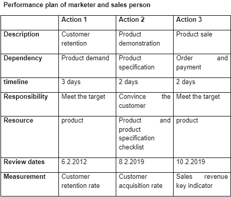 performance plan of marketer and sales person