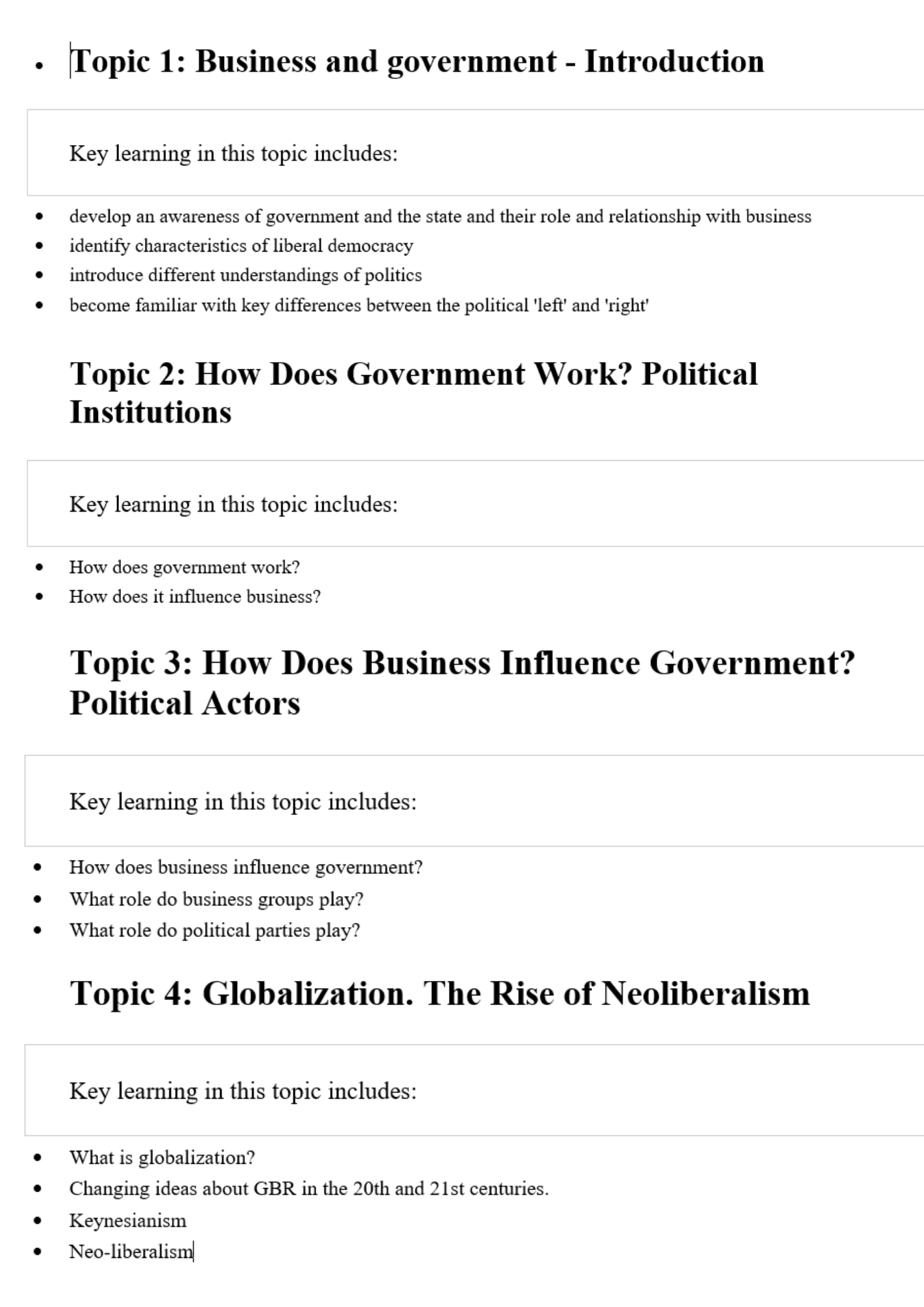 Government business relations assessment sample