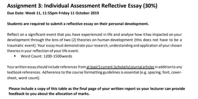 Reflective Essay Assessment Sample