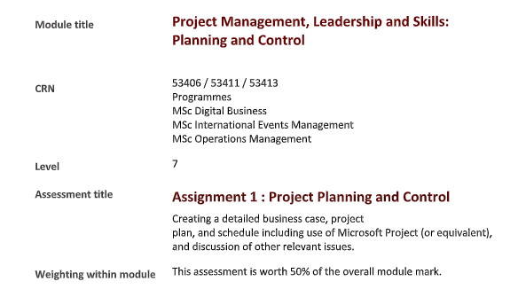 project management homework assessment sample