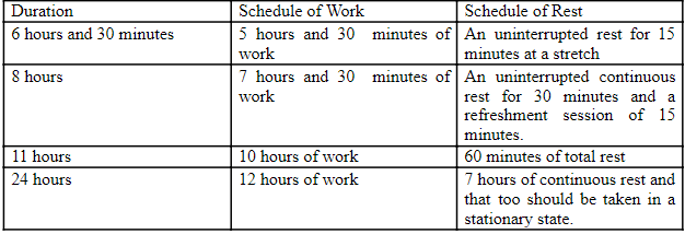 table representing the driving shifts of drivers