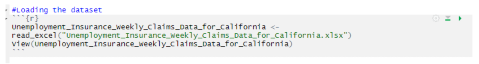 image shows the code to load the dataset to RStudio for analysis