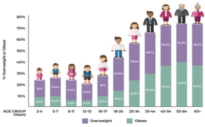 graph shows obese percentage vs children age group