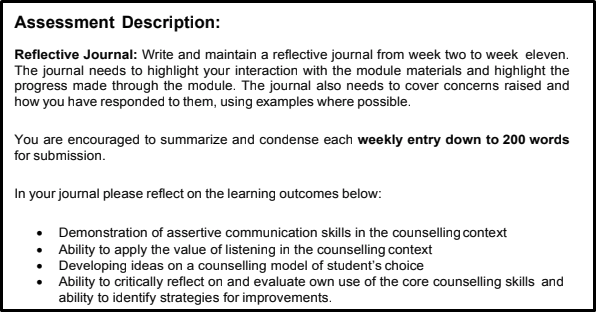 reflective journal assessment description