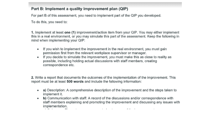 Implement a quality improvement plan