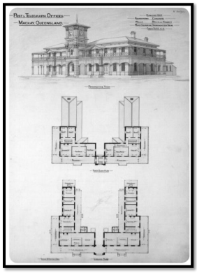 The original construction blueprint for the building