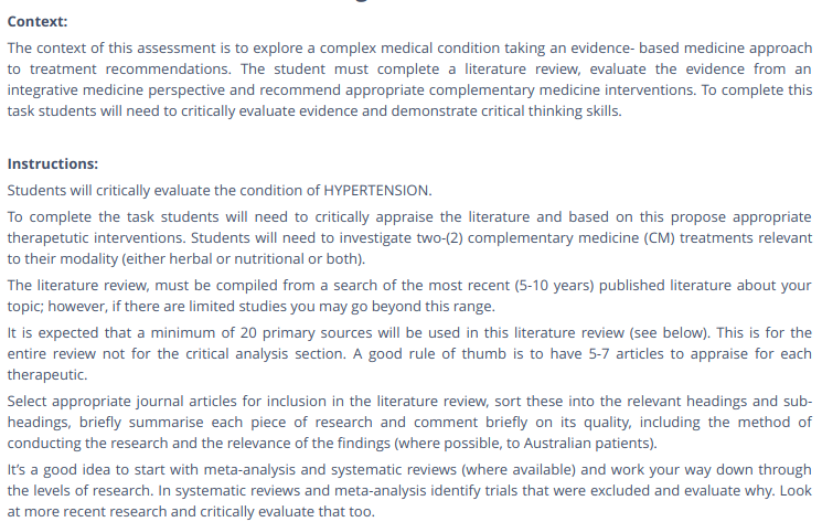 Integrative Complementary Medicine Report Writing Help