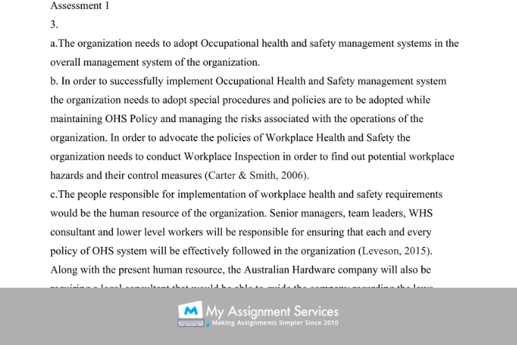 WHS Management Systems assignment sample