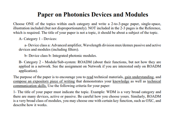 Paper on Photonics Devices and Modules