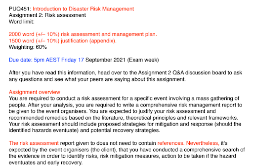 disaster managment assignment sample