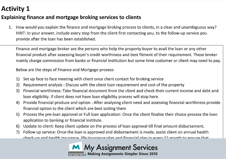 explaning finance and mortagage broking service to clients