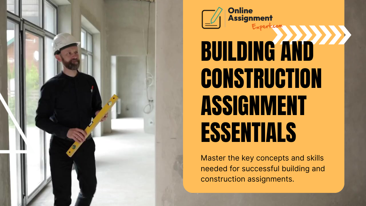 Illustration showing building construction elements and assignment writing