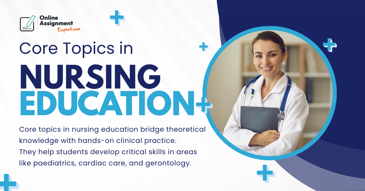 Illustration of nursing students studying core medical subjects